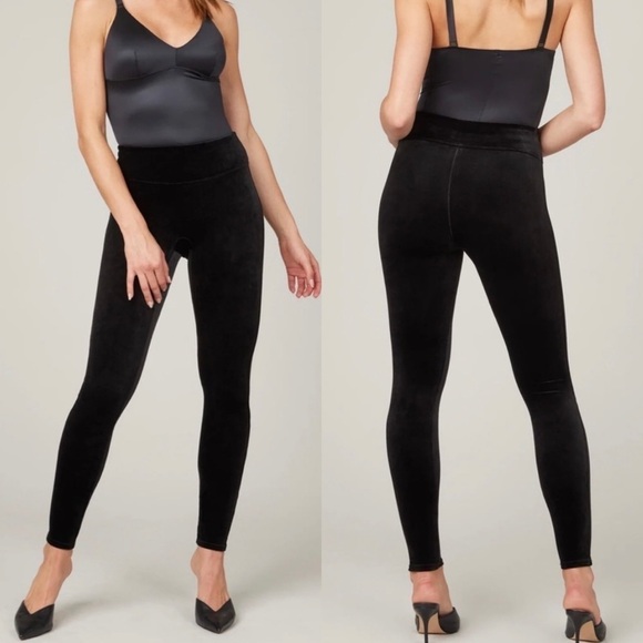 SPANX Velvet Leggings Contouring Waistband Black Size Medium - Picture 1 of 13